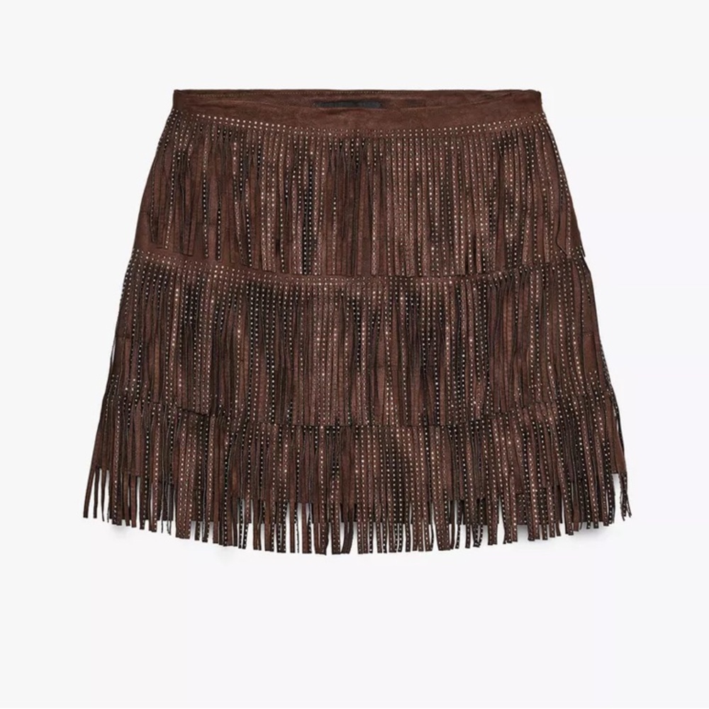 Brown Fringe Skirt ZARA